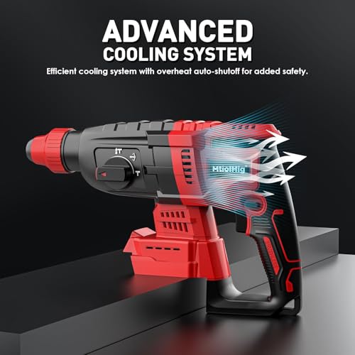 MtiolHig Cordless Rotary Hammer Drill Compatible with Milwaukee 18V Battery, Brushless SDS-Plus Hammer Drill with Safety Clutch for Concrete/Masonry, 1500 RPM, 4 Modes with 360°Auxiliary Handle thumbnail 5