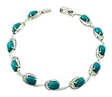 RB Gems Sterling Silver 925 Tennis Bracelet 9.67 Carats Genuine Turquoise and White Topaz, Rhodium-P