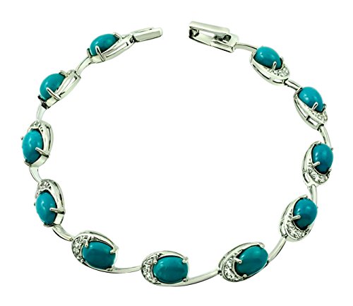 Rb Gems Sterling Silver 925 Tennis Bracelet 9.67 Carats Genuine Turquoise And White Topaz, Rhodium-Plated #TOP14