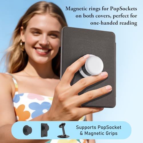 Image of CoBak Cute Case with Fold-Back Magnetic Cover for 7 inch Kindle Paperwhite 12th Gen 2024 and Colorsoft - for PopSockets Grip, Compatible with iPhone MagSafe and Anker Wireless Charging Pads, Auto Wake