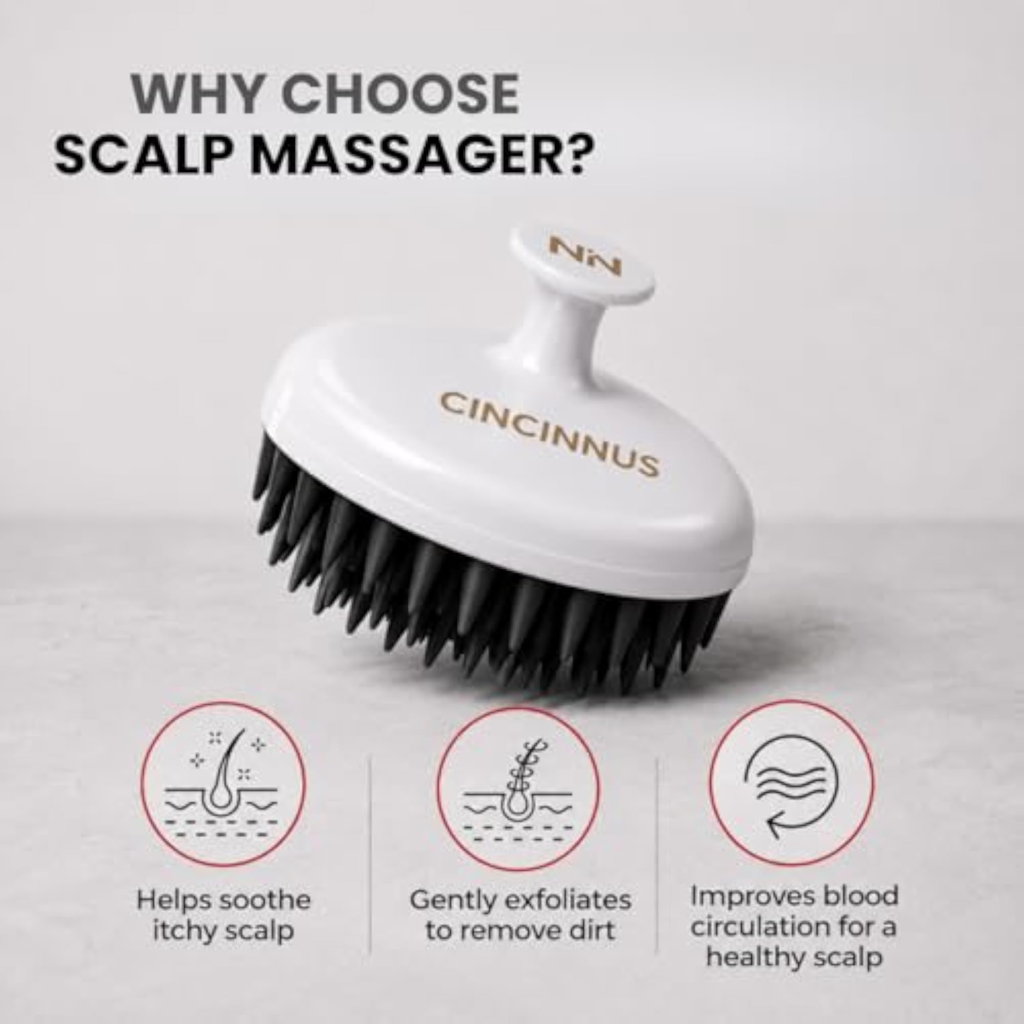 Round Scalp Massager & Shampoo Brush, White