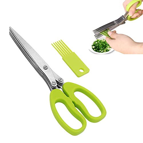 Kräuterschere, Gewürzschere, Gemüseschere, Schnittlauchschere, Multi Kitchen Five-Layer Schere Scissors Herb mit Reinigungskamm, zum Schneiden von Frühlingszwiebeln, Koriander, Kräutern, 1Pack