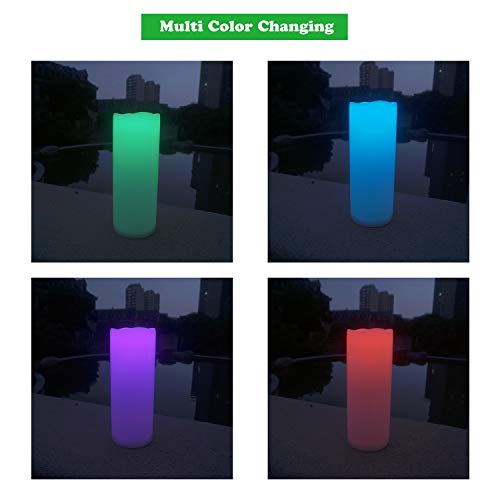 Image of Color Changing Outdoor Flameless Pillar Candles Remote Waterproof Battery Operated Electric LED Candle Set for Gift Home Party Wedding Supplies Garden Halloween Christmas Decoration, 2 Pack, 3 inch x 8 inch