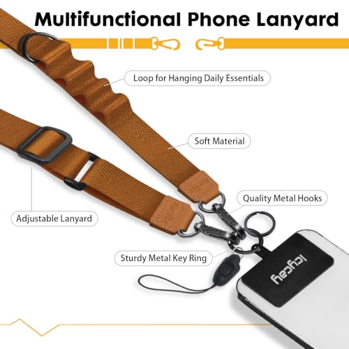 Image of Icycay Phone Lanyard Crossbody Strap Adjustable Teacher Women Golden Brown | for Cell Phone Case Keys ID Badges, Anti Theft, Multifuctional, Neck Phone Holder, Travel Hiking Essential Accessories, Gifts