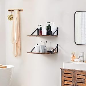 Axeman deep floating shelves 16w x 12d rustic wood floating shelves set of 2 12 inch deep large floating shelves for wall decor hanging shelves for farmhouse kitchen bathroom bedroom rustic brown  urban country home decor