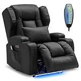 SITURAY Elektrisch Verstellbar Relaxsessel mit Liegefunktion, Kunstleder Fernsehsessel TV Sessel mit Massage und Wärme, Modern Kinosessel mit LED/USB, bis 150 kg (Schwarz, 1 Relaxsessel)