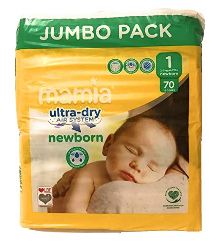 ALDI Mamia - Pañales para recién nacidos, tamaño 1, paquete grande (70 pañales), sistema de aire ultra seco