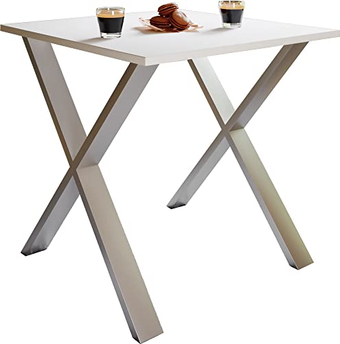 VCM Mesa de comedor de madera | Base maciza de alta calidad | Patas de hierro | Mesa de cocina - Xona X Silver