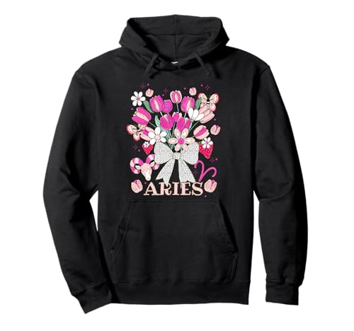 Aries Zodiac Mujeres Fresa Coqueta Arco Floral Ram Aries Sudadera con Capucha
