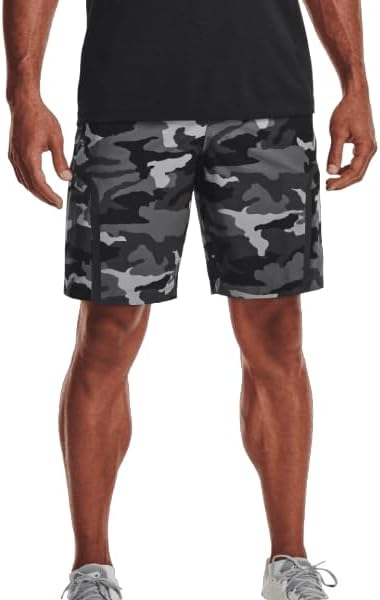 Under Armour Men's UA Elite Cargo Printed Shorts, Black/Gray Camo, Small