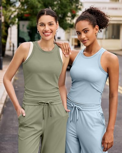 Image of G4Free Workout Tank Tops for Women Slim Fitted Racerback Ribbed Athletic Gym Yoga Tanks Summer Casual