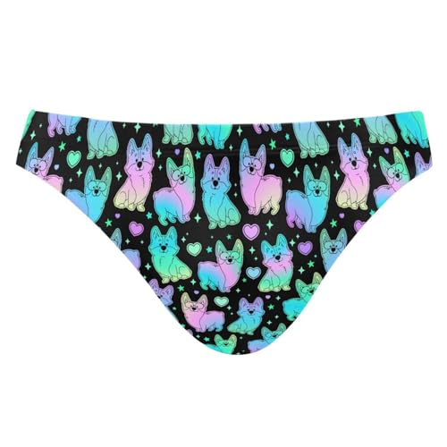 JHKKU Mens Cute Holographic Corgi Dogs Swim Briefs Fashion Low Rise Bikini Swimwear Beach Swimsuits with Drawstring XL