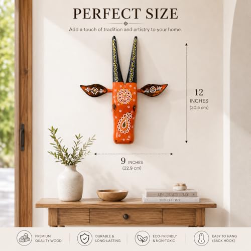 Image of Framing Hub - Handcrafted Multicolor Cow Head Wall Hanging | Traditional Indian Wooden Wall Art | Decorative Animal Face Mask for Living Room Decor | Nandi Inspired Wall Sculpture