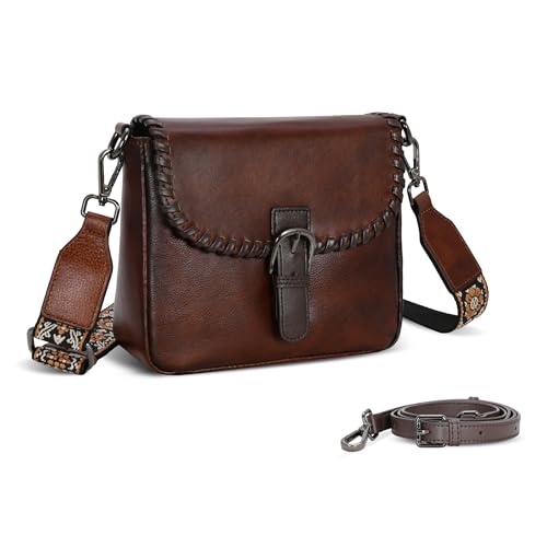HESHE Genuine Leather Crossbody Bags for Women Satchel Purses Boho Shoulder Bag with 3 Straps Designer Cross Body Bag