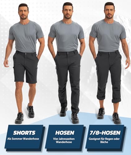 Hiauspor Wanderhose-Herren-Zip-Off-Outdoorhose-Sommer-Leicht-Trekkinghose-Atmungsaktiv-Schnell-Trockend-Funktionshose-Softshellhose-mit-5-Tiefe-Taschen (L, Dunkelgrau)