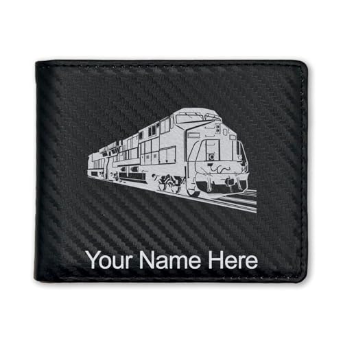 LaserGram Faux Leather Bi-Fold Wallet, Freight Train, Personalized Engraving Included (Carbon Fiber Black with Silver)