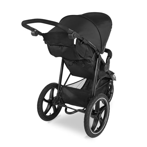 Image of Hauck All-Terrain Pushchair with Pneumatic Tyres, Reclining Seat, Black | UV 50+ canopy, height-adjustable handlebar 76-108 cm, swivel lockable front wheel, up to 22 kg, large 3 kg basket