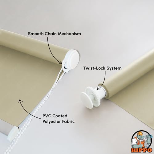 Image of HIPPO No Drill Blackout Blinds for Windows | No Tools, Light & Heat Blocking Blinds, UV Protection, Smooth Chain, Inside Mount, Ideal for Sun Exposed Areas (Euro-Beige, 4FTX5FT)