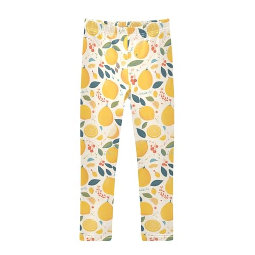 KLL Citrus Floral Colorful Lemons Girls Basic Leggings Stretch Full Length Dance Pants Sports
