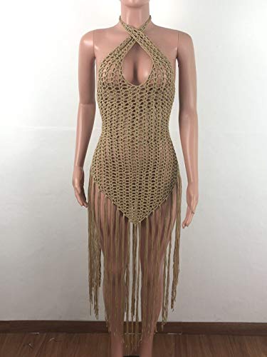 Anna-Kaci Womens Halter Crochet Tassel Swimwear Summer Beach Dress Bikini Cover Up4