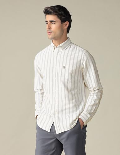 Image of U.S. Polo ASSN. Striped Tailored Fit Shirt for Men - 100% Cotton, Breathable & Comfortable, Full Sleeves Casual Shirt for Men