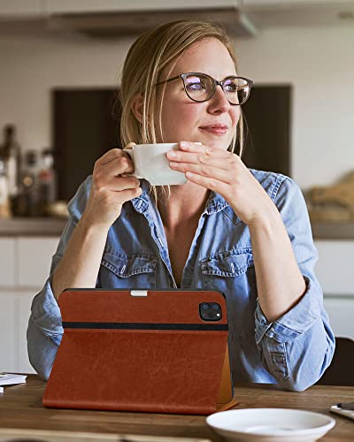 Dtto Case For Ipad Pro 11 Inch 4Th/3Rd/2Nd/1St Generation 2022/2021/2020/2018,Premium Pu Leather Folio Stand Cover With Hand Strap,Fit Ipad Air 4/5 - Auto Wake/Sleep,Multiple Viewing Angles, Brown #TOP6