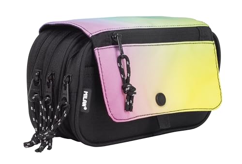 MILAN® Estuche portatodo 4 cremalleras con solapa Sunset, negro