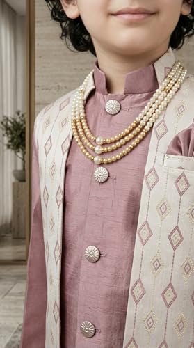 Image of AHHAAAA Kids Ethnic Cotton Silk Blend Sequin Print Indo-Western Sherwani Set for Boys 496MF