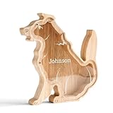 Customizedbee Wooden Dog Piggy Banks for Kids, Personalized Dog Coin Bank with Name, Custom Gifts for Kids Birthday & Decor, Wooden Cashbox Money Jar Educational Toy for Boys Girls