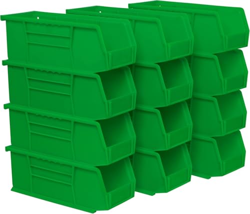 Image of Akro-Mils 30224 AkroBins Plastic Storage Bins, Space-Saving Stackable Bins for Garage, Pantry, Craft Organization, 11 inch L x 4 inch W x 4 inch H, Green, 12-Pack