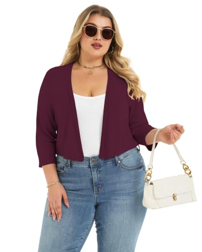 Image of Plus Size Shrugs for Women 3 /4 Sleeve Cropped Cardigan Knit Sweaters Open Front Bolero 2026