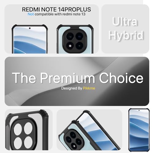 Image of Pikkme Crystal Clear Transparent Back Cover | Ultra Hyrbid | Full Camera Protection | Raised Edge | Bumper Case for Redmi Note 14 Pro 5G / Redmi Note 14 Pro Plus 5G (Black)