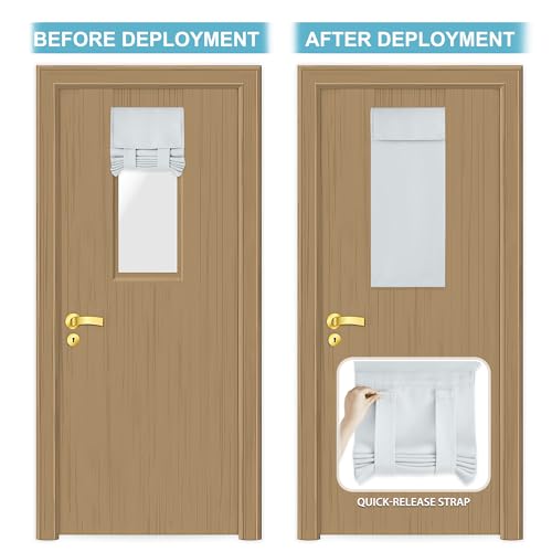 Image of RYB HOME Blackout French Door Curtain - Privacy Thermal Insulated Window Shades for Patio Kitchen Front Entry Back Door Glass Window, Self Adhesive No Drill, 1 Panel, 12 inch W x 40 inch L, Greyish White