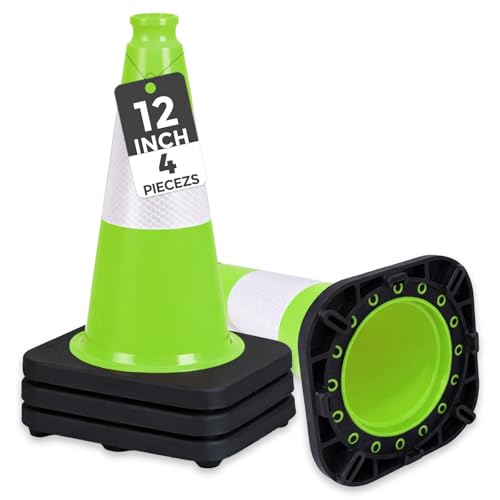 Image of BESEA 4 Pack 12 Inch Green Traffic Cones with Wide Stable Base