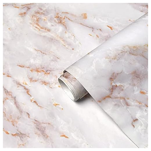 Marble Paper Matte Removable Peel and Stick Wallpaper Self Adhesive Decorative Granite Vinyl Film Waterproof Roll for Countertop Bathroom 23.6”×393” Thick, Easy to Clean & Install Gold/White