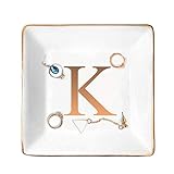 Jewelry Tray Ring Dish with Initial Gift- Personalized Trinket Dish and Jewelry Dish with Gold Initials Key Bowl Ceramic Holder, Unique Wedding or Engagement Present