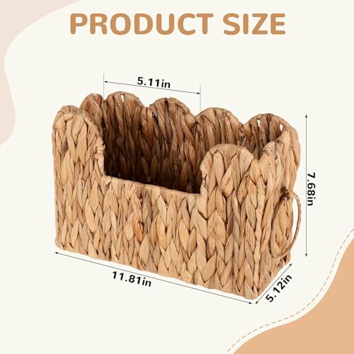 Scalloped Hand Woven Magazine Holder Natural Water Hyacinth Magazine Basket for Newspapers Books Files Decorative Boho Farmhouse Book Basket for Bathroom Living Room Home Office - Image 3