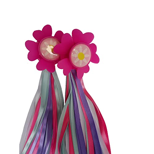 YehVeh 2 Pair Kids Bike Streamers Rainbow Pink Flower Tassels Bicycle Handlebar Streamer Grips Scooter Ribbon Decor for Boys Girls Tricycles Trike BMX Balance Bikes