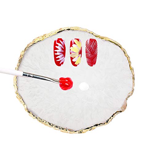 Mwoot Mix Palette, Resin Nail Art Palette Paint Drawing Color Dish Golden Edge Resin Stone Paint Drawing Color Dish Manicure Nail DIY Tool (White)