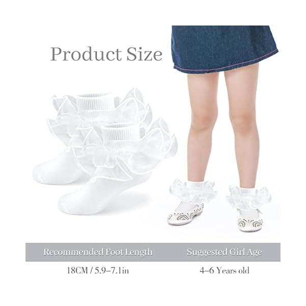 Courpal Weiß Rüschen Socken Damen Weiß Spitze Socke mit Schleife Prinzessin Socken – Bild 3