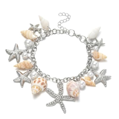Image of Zibuyu Bracelet for Women and Girls Seashell Exotic Boho Adjustable Chain Seashell Accessories Starfish Conch Pearl Bracelet for Women Shell Jewellery Birthday Gift for Girls - 1Pcs