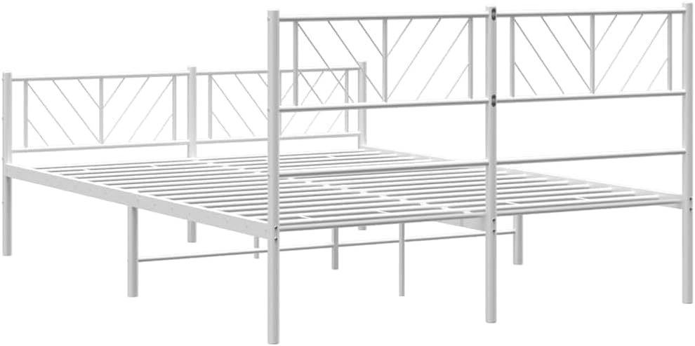 vidaXL Queen Metal Bed Frame with Headboard and Footboard, Under Bed Storage Space, Sturdy Steel Construction and Easy Assembly, Minimalist Style, White, 12'' High, Without Mattress
