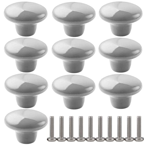 ZESLIV Lot de 10 Bouton de Meuble en céramique 38mm Gris Ronde Boutons de Portes pour Placards, Tiroir et Armoire Cover