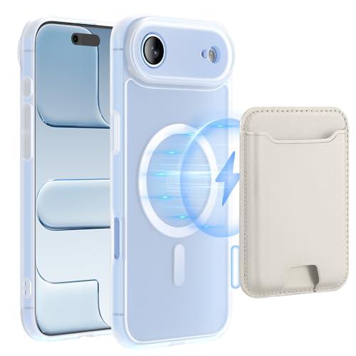TopMade Mag-Safe Case for iPhone 17 Air with Magnetic Wallet Card Holder, Mag-Safe Phone Case with Magnetic Wallet Fit 4 Cards, Translucent Matte Shockproof Case for iPhone 17 Air 6.5 inch, White