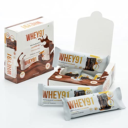 Whey91 Choco Fudge Protein Bar Packs (6 bars in each pack) 20g Protein per Bar of 60g, No Added Preservatives, 100% Veg, No Artificial Sweetener, No Added Sugar 360g (Pack of 1) Whey91 Choco Fudge Protein Bar Packs (6 bars in each pack) 20g Protein per Bar of 60g, No Added Preservatives, 100% Veg, No Artificial Sweetener, No Added Sugar 360g (Pack of 1)