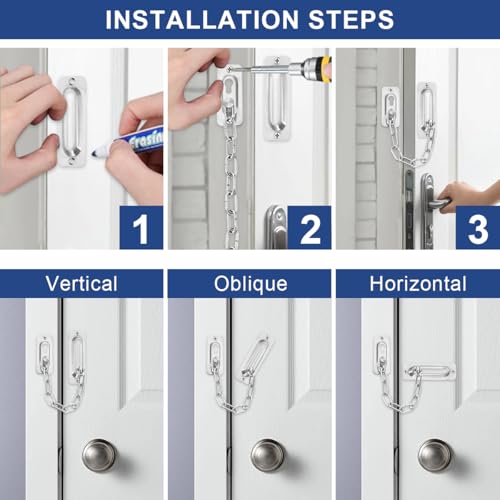 Türkette,tür Kettenschloss,Tür sicherheitsriegel,Türschloss Kette,Vorhängekette Haustür,Sicherheitsriegel Kette, Sicherungskette Tür,Kettenschloss Wohnungstür,Sicherheitsschloss(Silber)