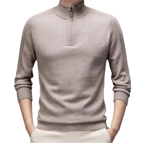 Men's Solid Color Long Sleeve Wool Sweater Men Business Casual Warm Pullover Top Beige XXL