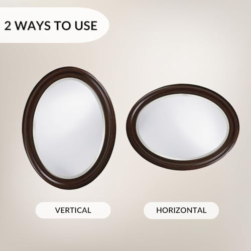 Image of Howard Elliott Collection George Oval Chocolate Brown Wall Mirror, Oval Bevelled Hanging Wood Framed Vanity Mirrors for Home Decor, Living Room, Bathroom, Bedroom, or Hallway, 25 x 33 Inch