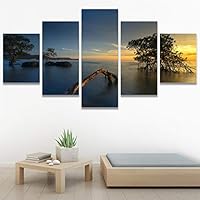 SIGNWIN 5 Panel Canvas Wall Art Modern Art Coastal Colorful Multicolor Photography Romantics Sunset for Home Decorations Ready to Hang - 60