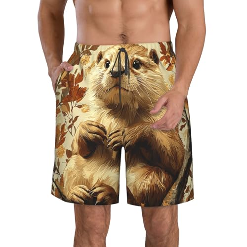 Men's Beach Shorts Board Casual Quick Dry Swim Trunks Holiday - Cartoon Otter Patterns Retro